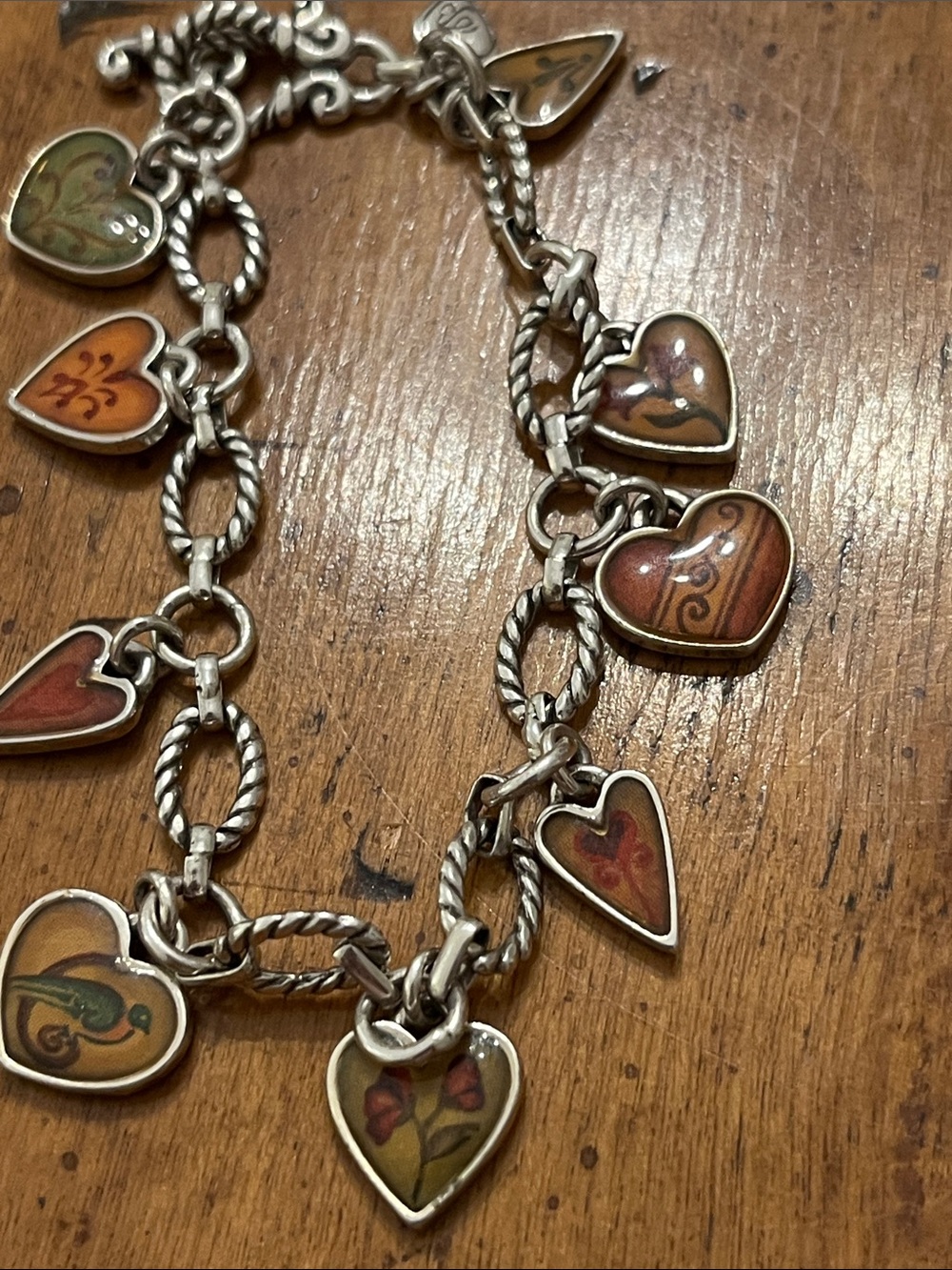 Brighton Piccadilly Embrace Life Enameled Hearts Toggle Charm Bracelet 8"